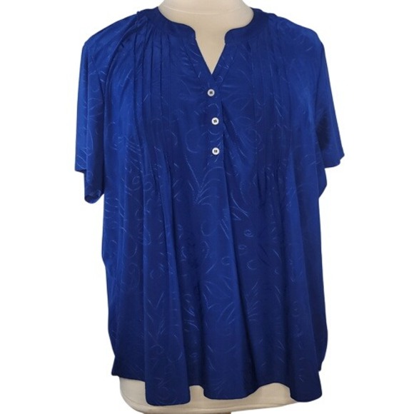 Notations Royal Blue V-Neck Blouse - Picture 1 of 13